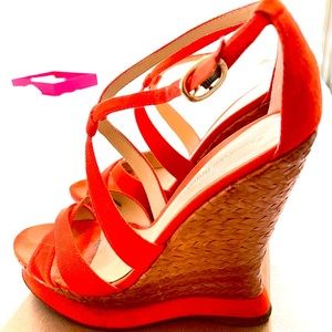Tangerine canvas Alexandre Birman wedges Sz 39